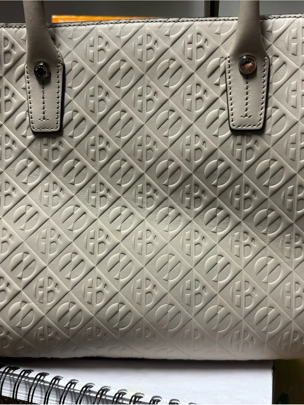 Henry Bendal- Structured Cream Tote with Embossed Geometric Detail-NWT